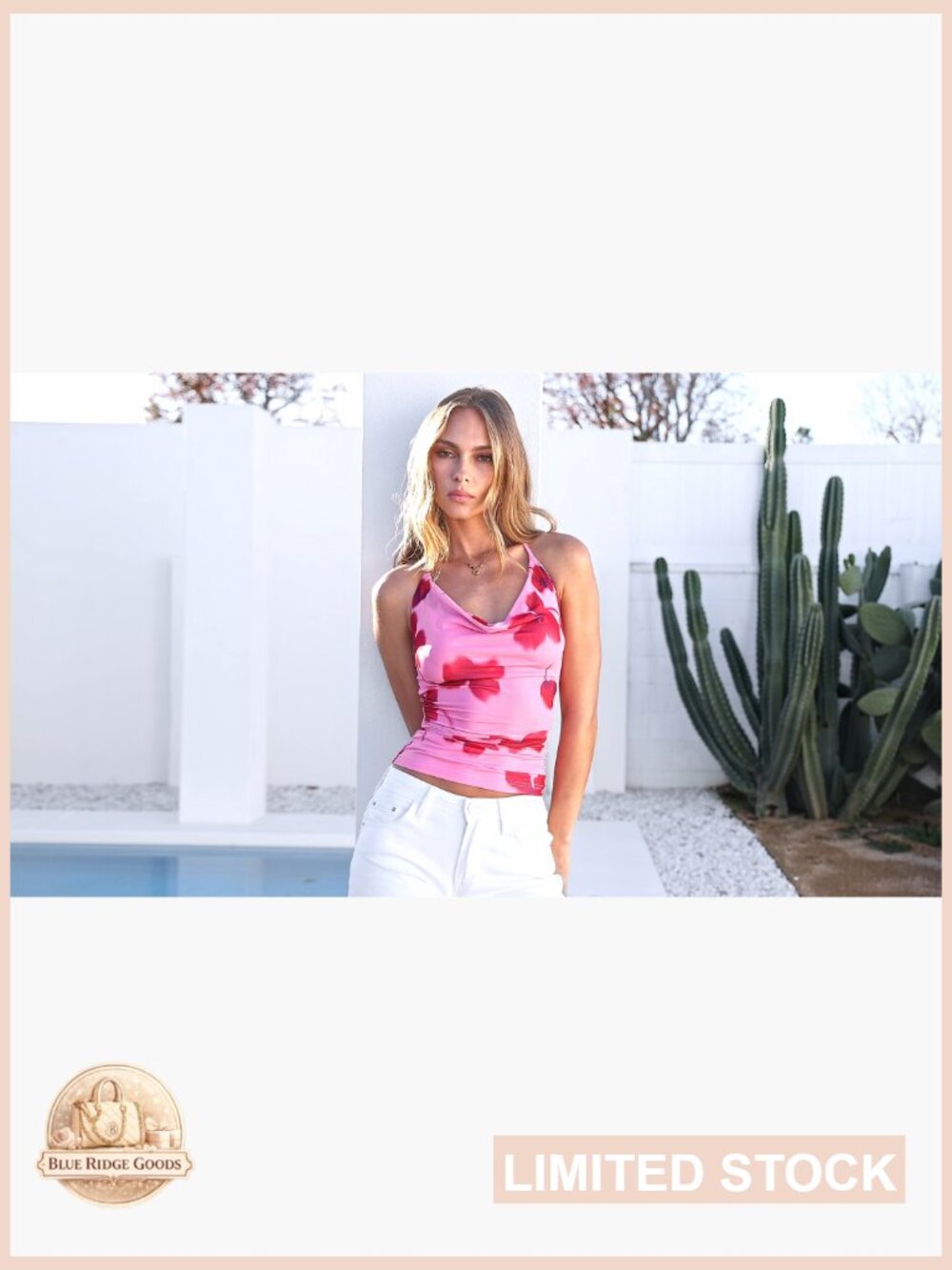 Sleeveless Cowl Neck Halter Top Floral Boho Mesh Backless Y2K Going Out Cute - Picture 7 of 7